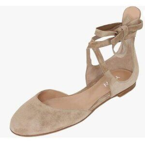 YDN Beige Chic Round Toe Ankle Wrap D'Orsay Ballet Flats Lace Up Cutout Shoes